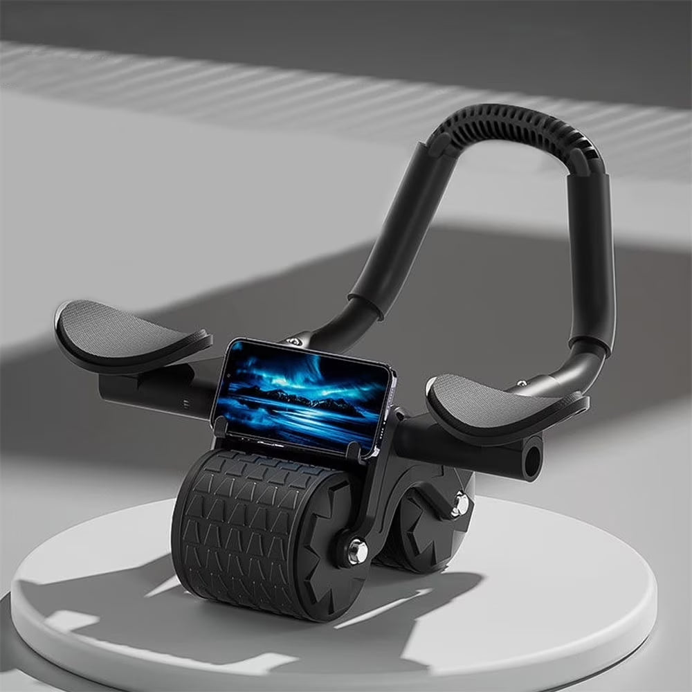 2025 New with Timer Ab Abdominal Exercise Roller Elbow Support, Abs Roller Wheel Core Exercise Equipment, Automatic Rebound Abdominal Wheel(Black）